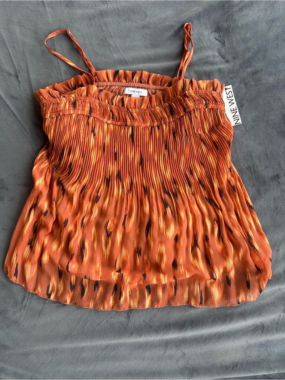 Nine West Orange Multi-Print Pleated Spaghetti Strap Cami